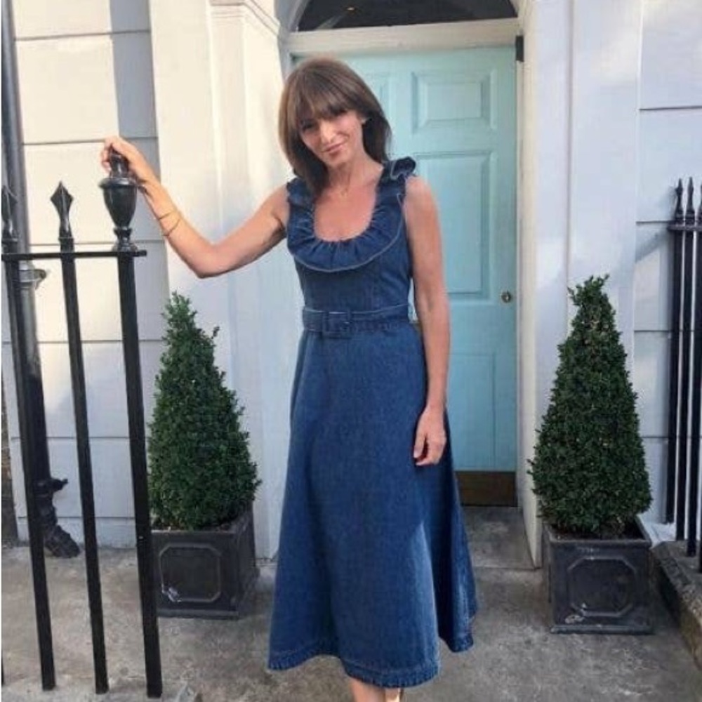 CO. Denim Ruffle Midi Dress - Blue size Medium